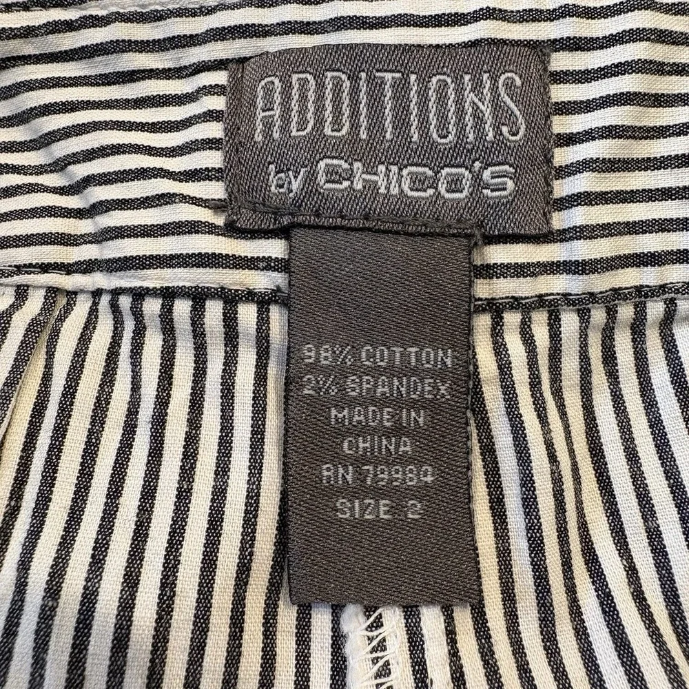 Additions by Chico's Striped Cropped Pants Womens 2 Black White Cotton Stretch